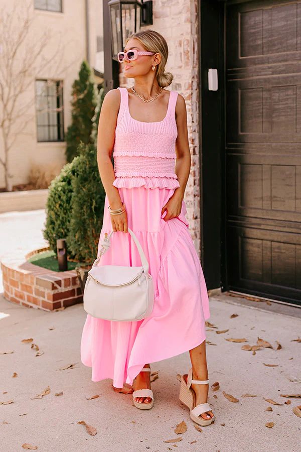 Sunset Beach Stroll Crochet Maxi Dress in Pink • Impressions Online Boutique | Impressions Online Boutique