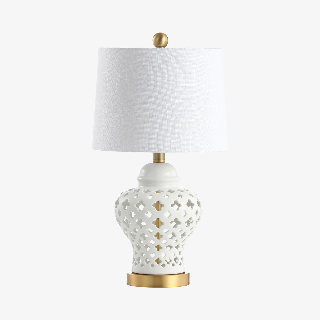 Quatrefoil Fretwork Pierced Ginger Jar LED Table Lamp - White - Ceramic / Metal | Fy! (UK)