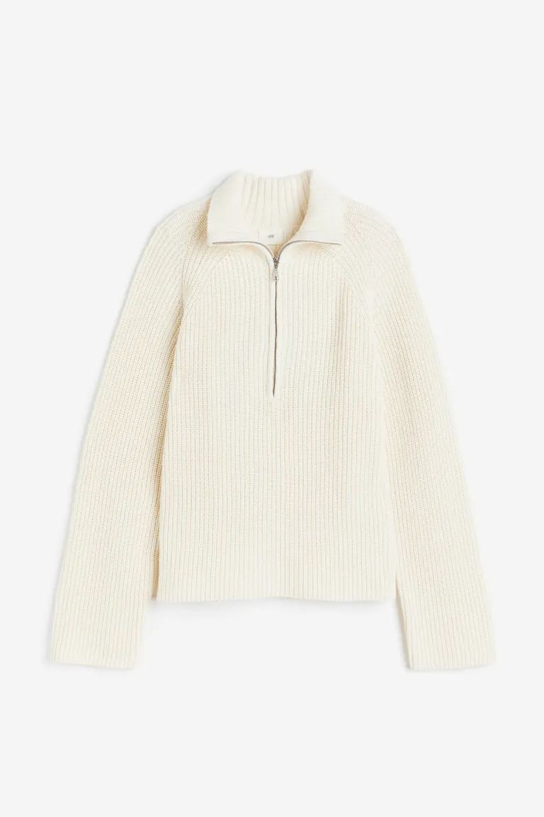 Rib-knit Half-zip Sweater - Cream - Ladies | H&M US | H&M (US + CA)
