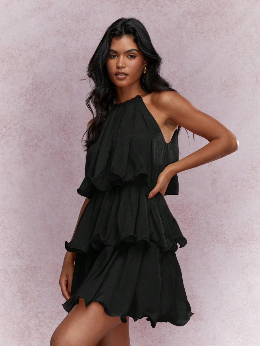 MISSGUIDED Music Festival Tiered Ruffle Halter Neck Mini Dress | SHEIN