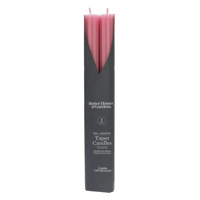 Better Homes & Gardens Unscented Taper Candles, Pink, 2-Pack, 11 inches Height | Walmart (US)