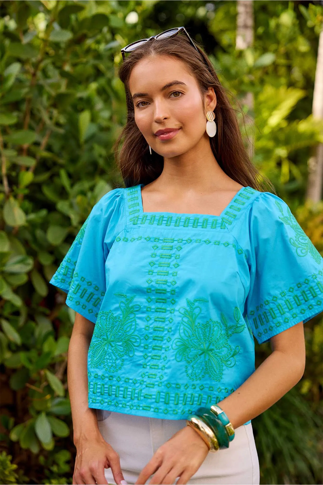 Valencia Blue Embroidered Top | Avara