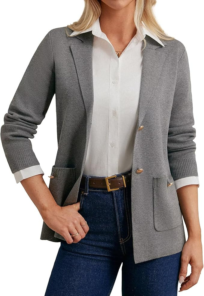 GRACE KARIN Women Sweater Blazers Business Casual Long Sleeve Work Cardigan Open Front Lapel Suit... | Amazon (US)