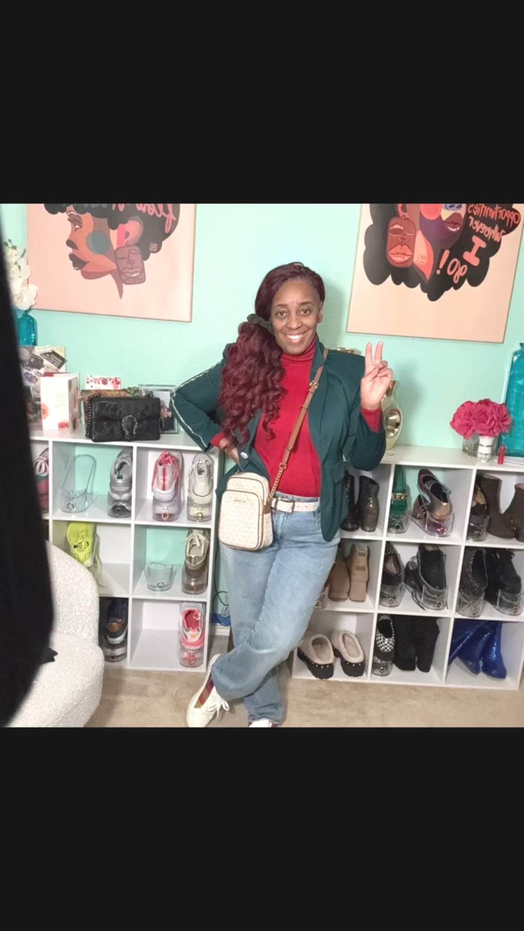 Check out today’s Christmas OOTD!

This Ross jacket is giving holiday green with a dash of sparkle—just the right amount of “I’m festive, but I still mean business.”

Paired it with:
• A bold red turtleneck
• Classic blue jeans
• Those fierce Kirk Geiger shoes
• And the MK belt + bag combo that never misses

It’s serving Friday energy… on a Thursday. Because why wait to be fabulous? 🎄✨

#LTKHoliday #LTKgrwm #LTKootd