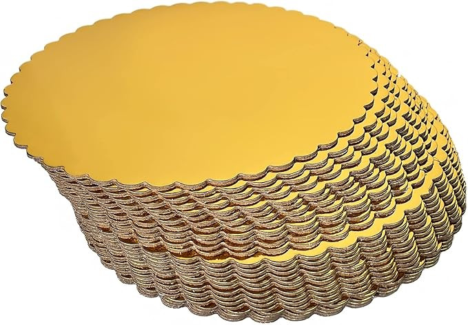 25-Pack 8 inch Sturdy Round Cake Boards,Small Gold Cake Circles Plate Cardboard Scalloped Base,Pa... | Amazon (US)