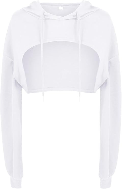 BEJONS Women Long Sleeve Cropped Super Crop Top Hoodies Sweatshirt Aesthetic Punk Hip Hop Dance S... | Amazon (US)