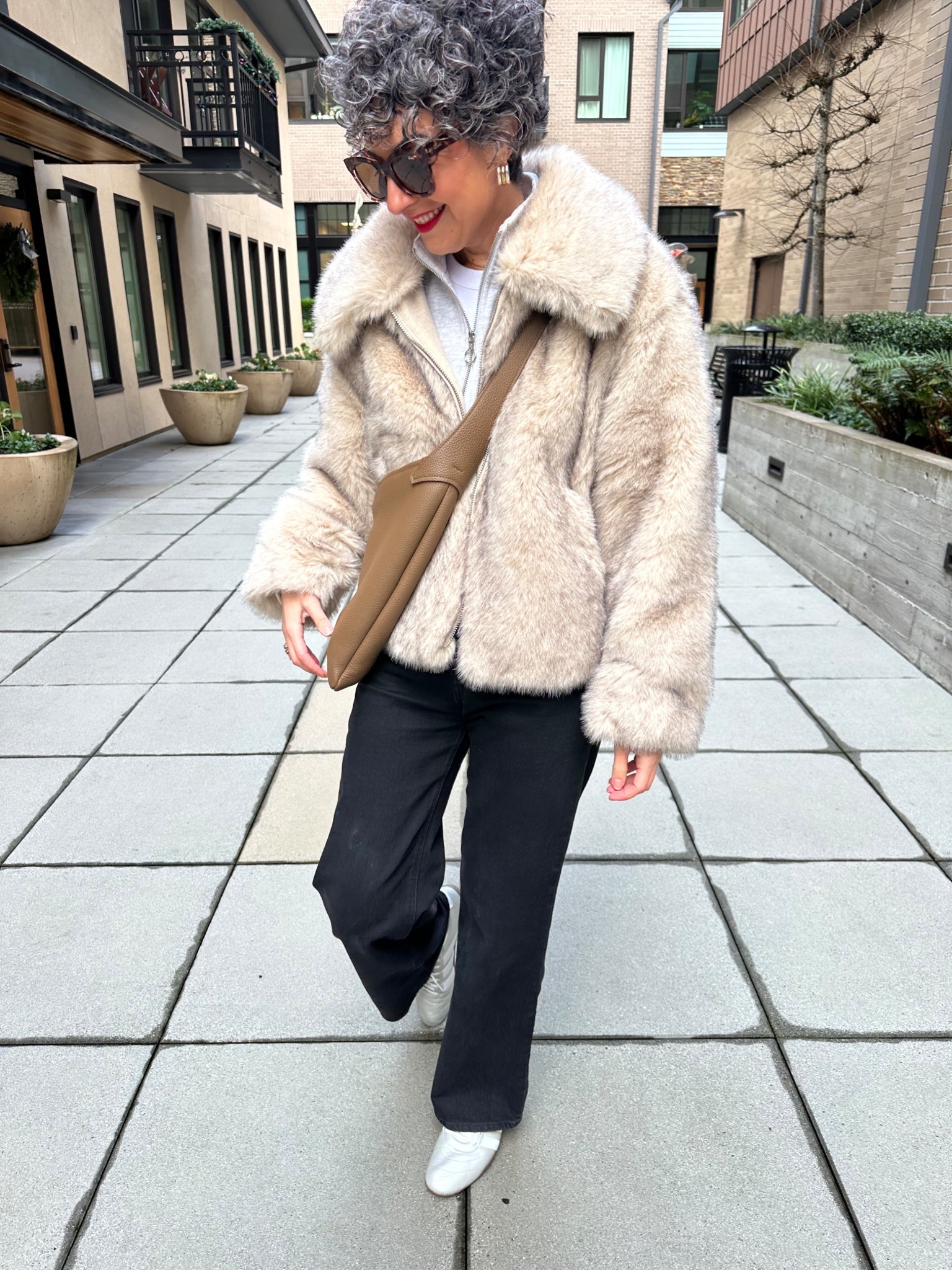 Topshop Faux Fur Jacket - I’m in a medium although it fits TTS. Mine is from last year but it’s back and on sale for 25% off! 
.
#topshop