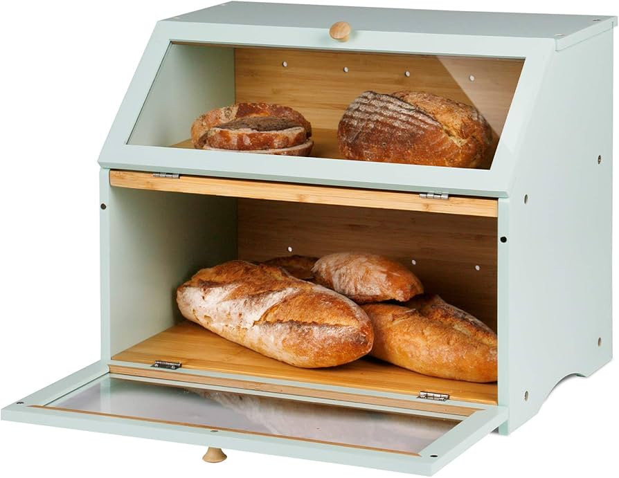 HOMEKOKO Double Layer Large Bread Box for Kitchen Counter, Wooden Large Capacity Bread Storage Bi... | Amazon (US)