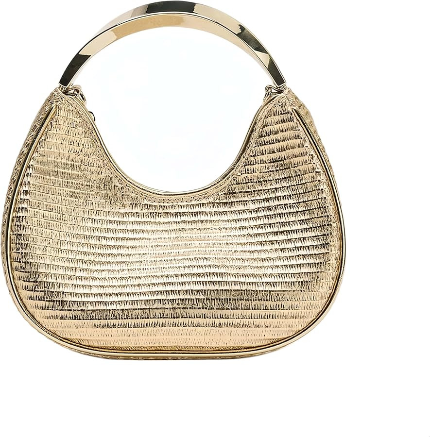 Women Straw Beach Clutch with Metal Top-handle Bag PU Leather Travel Summer Crossbody Purse for V... | Amazon (US)
