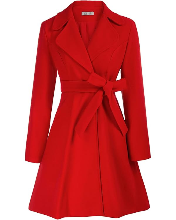 Kate Kasin Women A Line Peacoat Dress Coat Belted Notch Lapel Overcoat Fall Winter Trench Coats | Amazon (US)