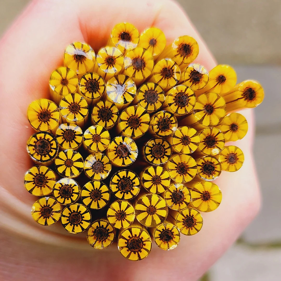 coe 96 Flower: Super Sunflower - 1 oz Murrini Murrine Millefiori Vitrigraph Cane- MINZABELLA MURR... | Etsy (US)