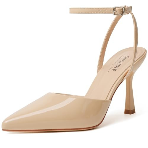 Susanny Nude Heels for Women Closed Toe Strappy High Stiletto Sexy Pump 9.5 | Amazon (US)