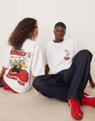 ASOS DESIGN Disney unisex oversized heavyweight boxy t-shirt with Donald Duck prints and embroide... | ASOS (Global)