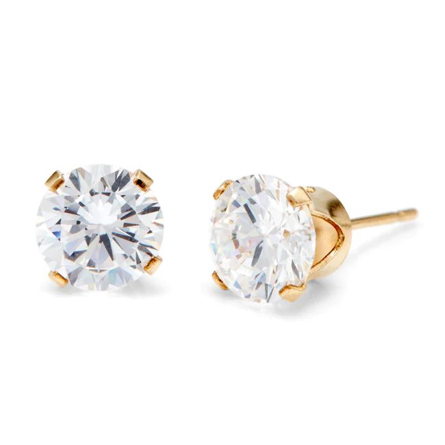 14K Gold Filled Round Diamond CZ 8mm Stud Earrings | Eve's Addiction