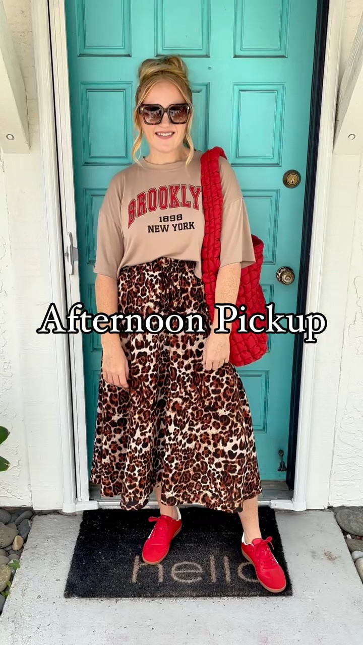 Outfits for morning dropoff and afternoon pickup ✨ from loungewear to a cutie leopard skirt outfit 

Wearing L in all pieces shown at 150 lbs and 5’7” for reference. 

Fall outfit inspo, fall style, fall outfits, leopard skirt, red bag, quarter zip pullover, loungewear, clogs, red sambas, red sneakers, graphic tee, puffer bag, elevated casual 

#LTKStyleTip #LTKFindsUnder100 #LTKFindsUnder50