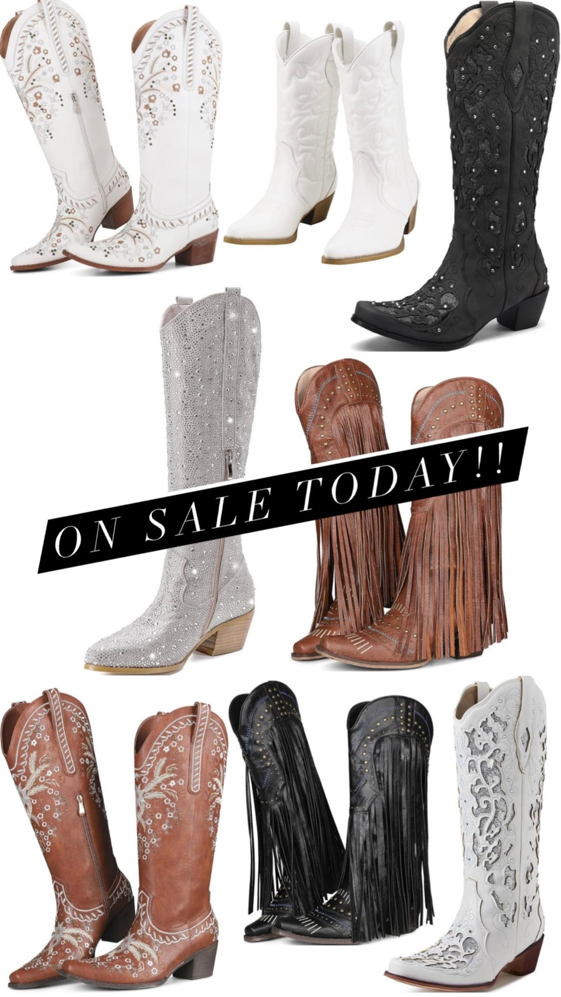 These boots were made for walkin’… to your favorite country music concert, festival, Nashville, or wherever you need a good pair of cowboy boots to get you to!! These are all ON SALE today on Amazon & I can’t decide which I need most for my girls trip.  Black & brown boots are a classic, but white may be calling my name!  Throw in the tassels/fringe, glitter, & rhinestones and it makes it even harder to choose! 

#LTKfindsunder50 #LTKsalealert #LTKFestival