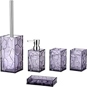 Acrylic Bathroom Accessories Set, 5 Piece Purple Bathroom Vanity Accessory Set with Toothbrush Ho... | Amazon (US)