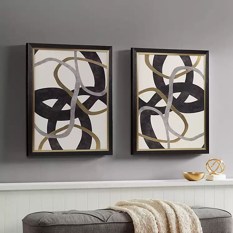 Black Swirl Framed Canvas Art Prints, Set of 2 | Kirkland's Home