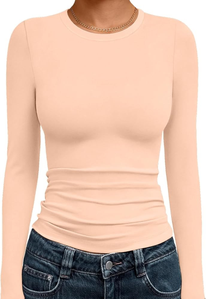 Ekouaer Women Long Sleeve Shirts Thermal Underwear Tops Round Neck Undershirts Slim Fit Basic Tee... | Amazon (US)