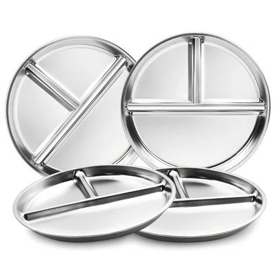 Stainless Steel Kids Plates,Portion Control Plates Divided Plate, Non Toxic Camping Metal Snack Plate For Eating.(Silver/Set Of 4) | Wayfair North America