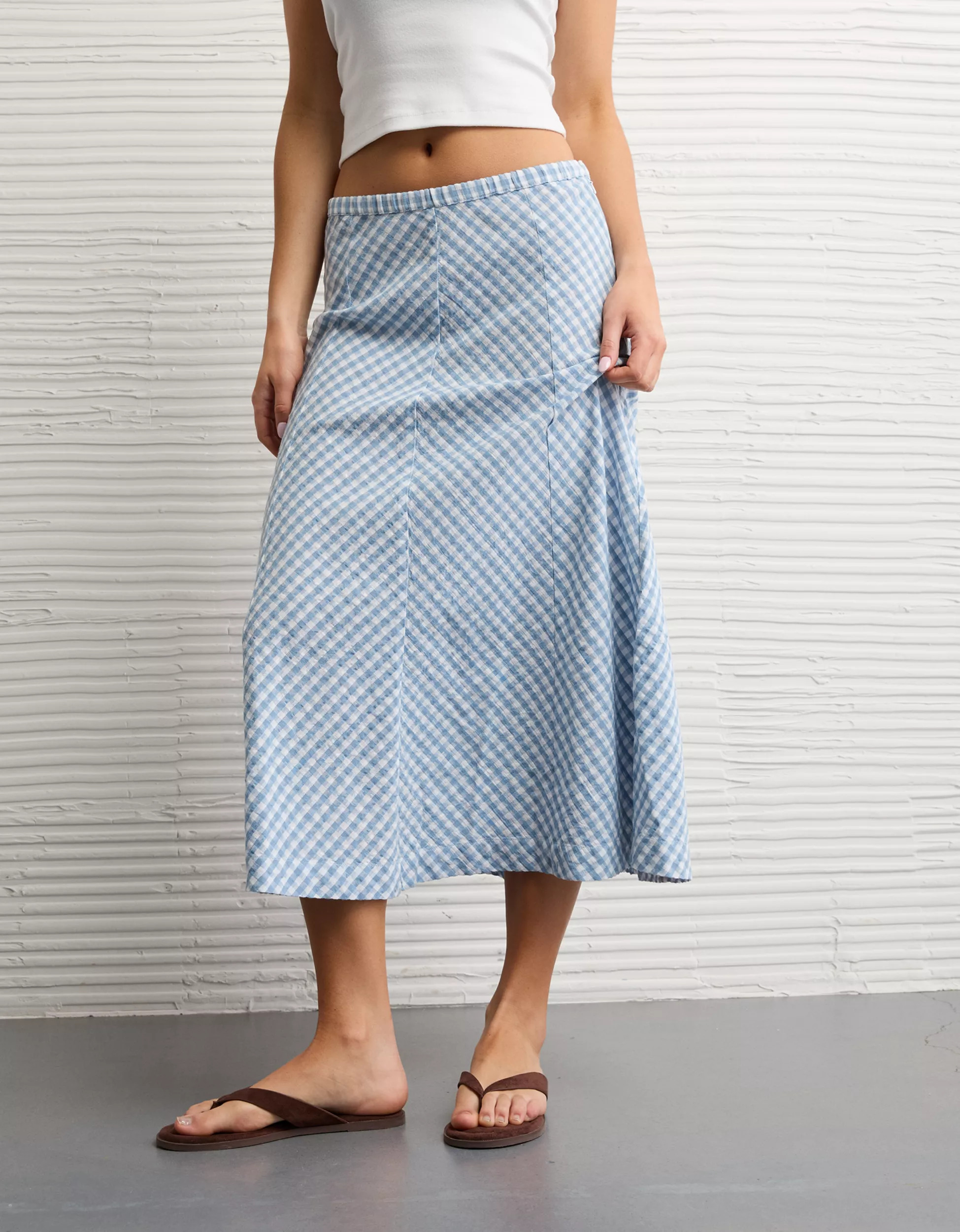 AE Linen-Blend Midi Skirt | American Eagle Outfitters (US & CA)