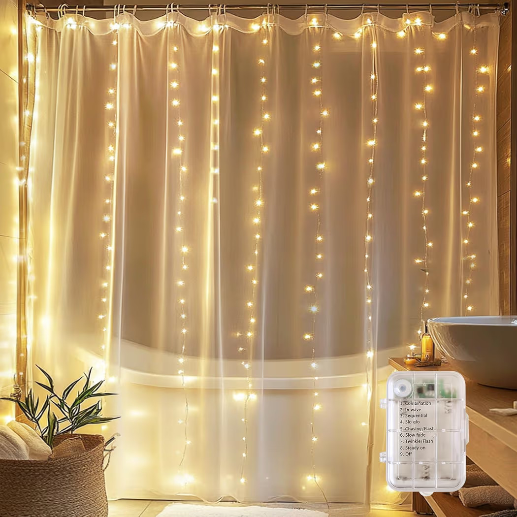 Fairy Lights for Shower Curtains, Waterproof String Lights for 72 x 72 Inches Shower Curtains Bat... | Amazon (US)