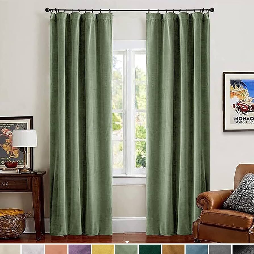 Lazzzy Blackout Velvet Curtains Green 84 inch Thermal Insulated Drapes for Dinning Room Darkening... | Amazon (US)