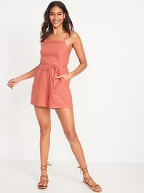 Sleeveless Waist-Defined Linen-Blend Utility Romper for Women -- 3.5-inch inseam | Old Navy (US)