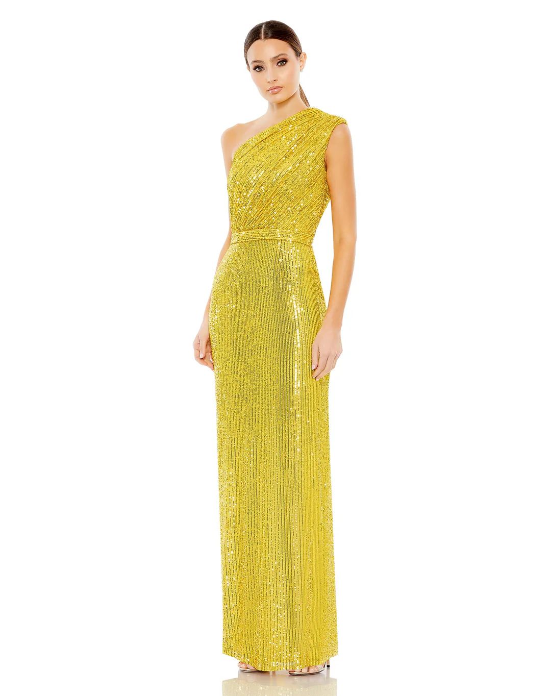 Sequined Ruched One Shoulder Gown | Mac Duggal