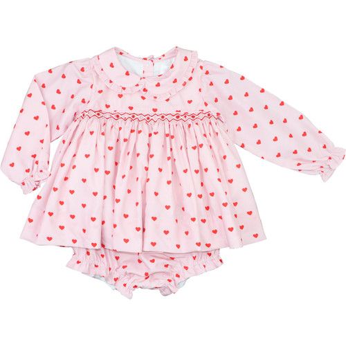 Pink And Red Smocked Hearts Diaper Set  - Shipping Late January | Cecil and Lou