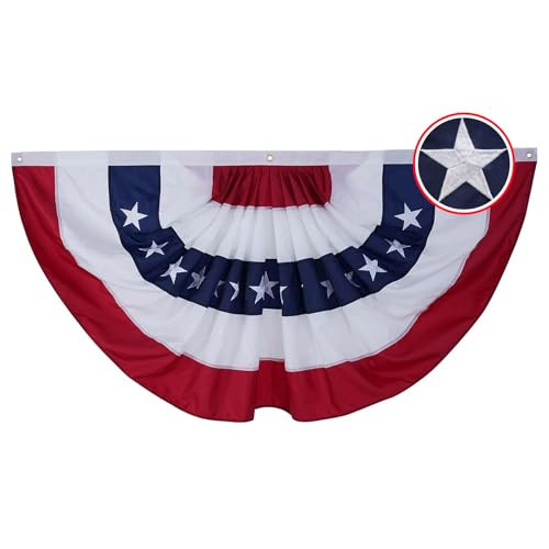 Flagolden American Bunting Flags Outdoor 1.5x3 ft Heavy Duty Embroidered Flag Buntings for Outside Use, Patriotic Bunting Banner US Pleated for 4th of July | Amazon (US)