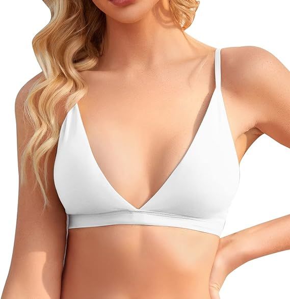 INIBUD Bralette for Women Removable Padded Bra Yoga Seamless V Neck Triangle Adjustable Straps Wi... | Amazon (US)