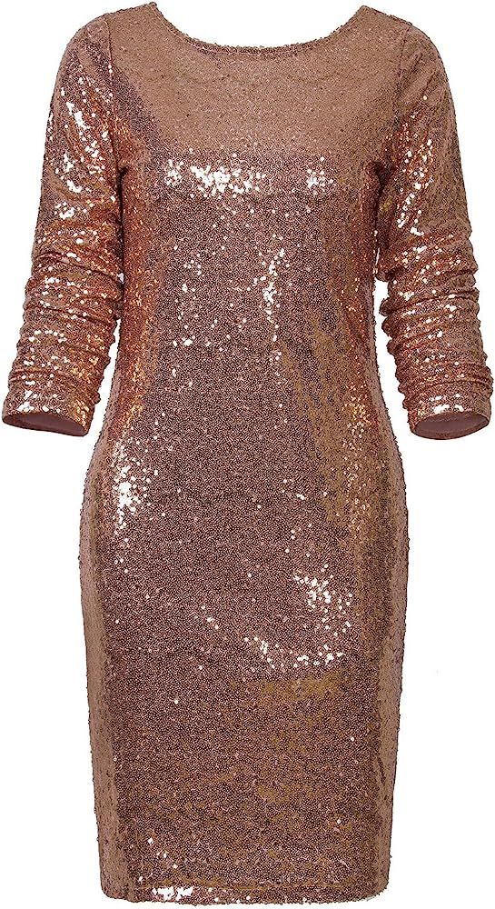 VIJIV Women's Sparkle Glitzy Glam Sequin Long Sleeve Flapper Party Club Dress | Amazon (US)