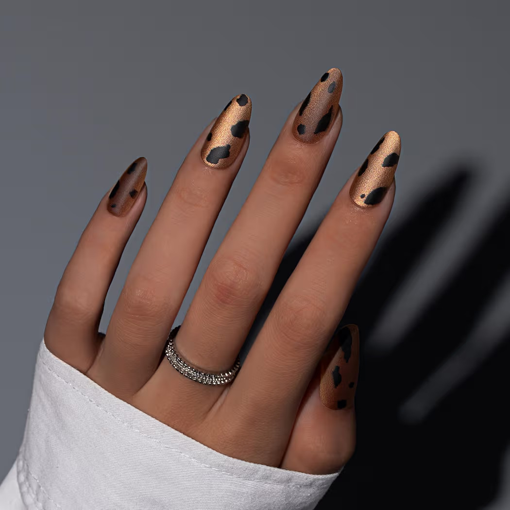 KQueenest Matte Brown Press On Nails Almond Medium, Leopard Print Nails Press ons, Wild Cheetah D... | Amazon (US)