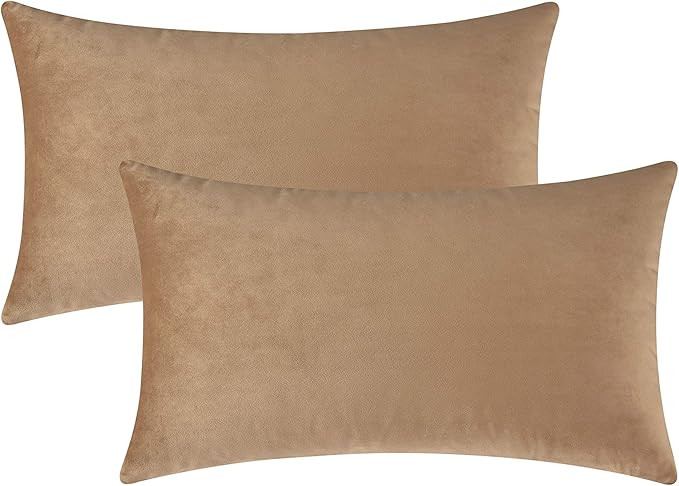 Mixhug Set of 2 Cozy Velvet Rectangle Decorative Throw Pillow Covers for Couch and Bed, Tan, 12 x... | Amazon (US)