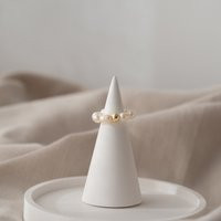 Handmade Freshwater Pearl Ring With Gold-Plated Stainless Steel Bead, Elastic Band | Eve | Etsy (US)