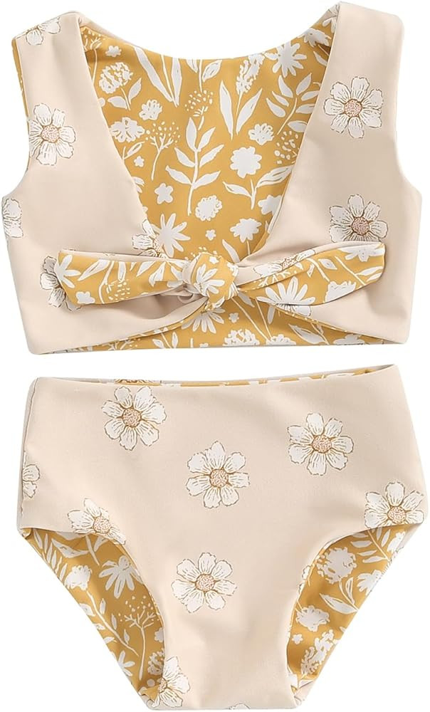 WASAIGOOD Newborn Baby Girl Two Piece Swimsuit Floral Knotted Swim Top and Bottom Tankini Bikini ... | Amazon (US)