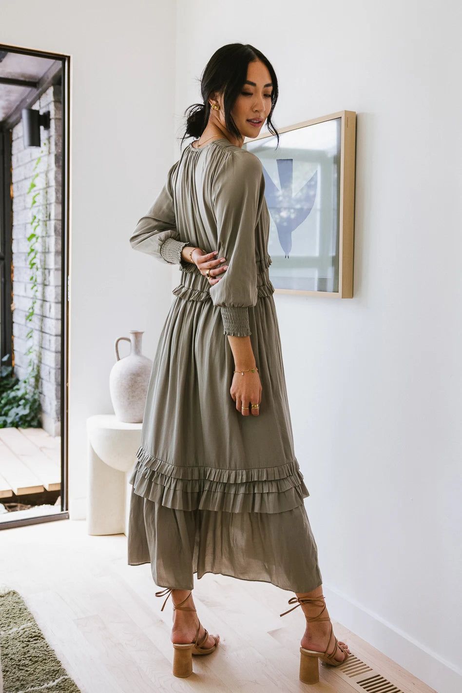 Willa Sleeved Ruffle Dress in Sage | Bohme