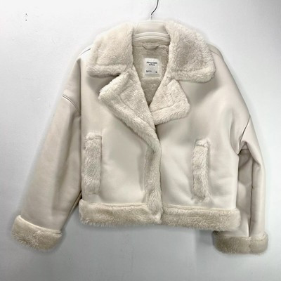 Abercrombie & Fitch Oversized Short Sherpa Vegan Leather Jacket Women Sz L Cream  | eBay | eBay US