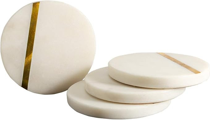 GoCraft Marble Brass Insert Coasters | Handcrafted White Marble Coasters with Brass Lining on Fro... | Amazon (US)