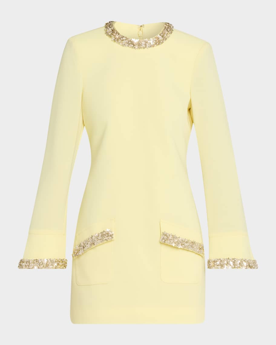 Cinq a Sept Adi Long-Sleeve Floral Embellished Mini Dress | Neiman Marcus