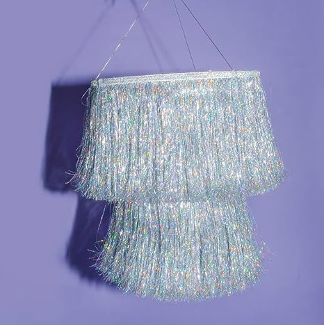 xo, Fetti Fringe Tinsel Chandelier - Iridescent Silver Foil, 16" | Bachelorette Party Decorations... | Amazon (US)