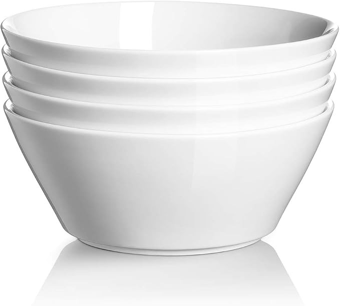 DOWAN 32 OZ Large Soup Bowls Set of 4 - White Ceramic Bowls for Kitchen, Deep Bowls for Cereal, S... | Amazon (US)