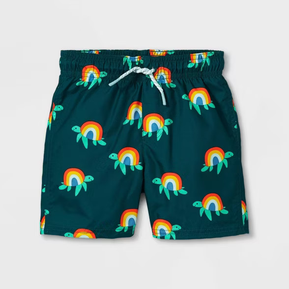 Toddler Boys' Rainbow Turtle Print Swim Trunks - Cat & Jack™ Green | Target