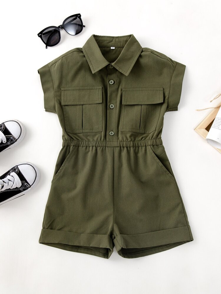 Toddler Girls Flap Pocket Half Button Romper | SHEIN