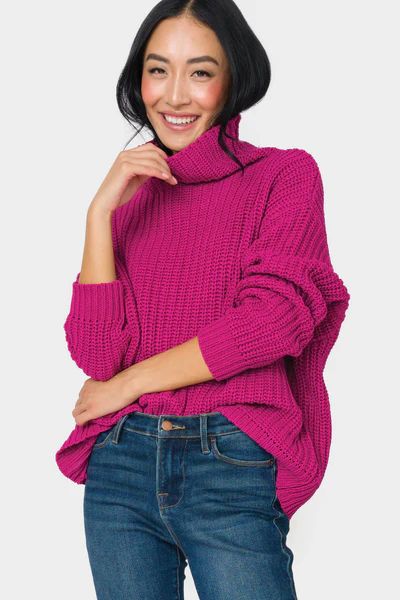 Ashley T-Neck Chunky Rib Relaxed Sweater | Gibson