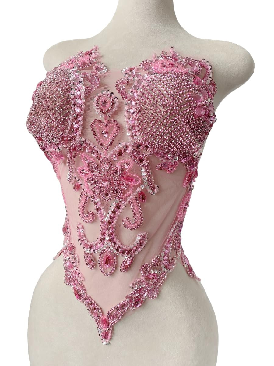 Pure Handmade Bodice lace Rhinestones Applique Sewing Stones Beads Crystal Trimming Patches Acces... | Amazon (US)