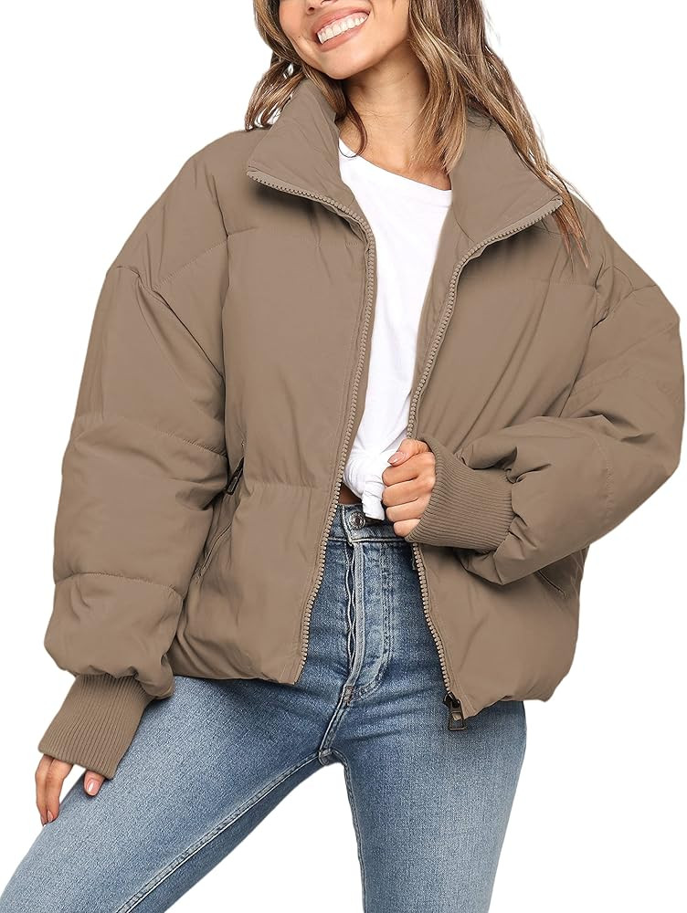 LianLive Womens Cropped Puffer Jacket Oversized Black Short Puffy Winter Coat | Amazon (US)