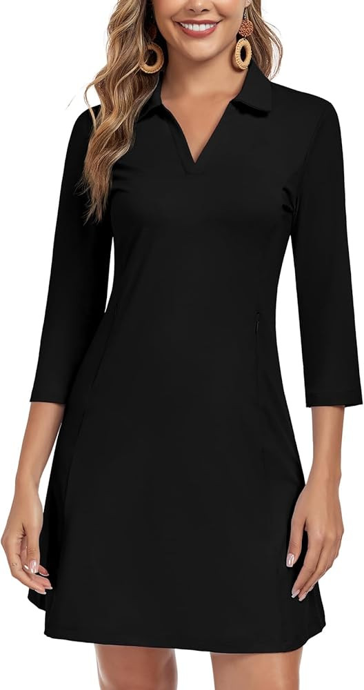 WOWENY 3/4 Sleeve Dress for Women with Pockets V Neck UPF 50+ Casual Sun Dress Breathable Quick D... | Amazon (US)