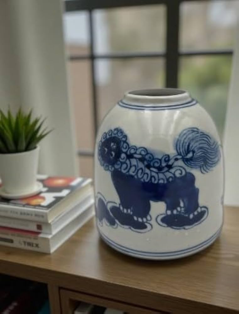Blue and White Lion Porcelain Ginger Jar with Lid (S14) | Amazon (US)